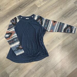 Maurices Navy and Patterned Long Sleeve Top